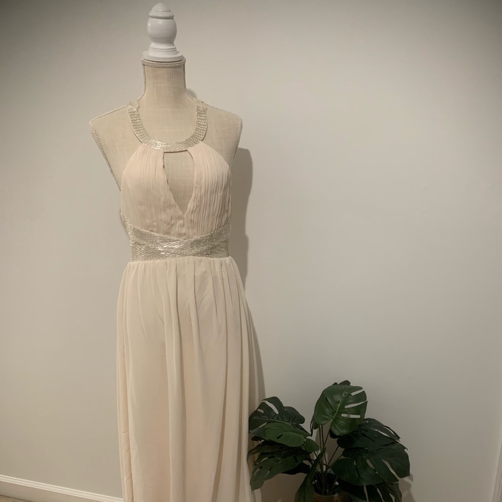 Lulu’s cream/light beige formal, floor length dress!